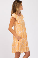 Peach Floral Flutter Sleeve Tiered Dress