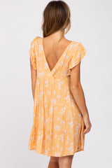 Peach Floral Flutter Sleeve Tiered Dress