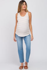 Rust Striped Ribbed Maternity Tank Top