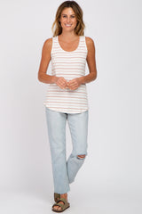 Rust Striped Ribbed Tank Top