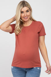 Rust Basic Short Sleeve Maternity Top