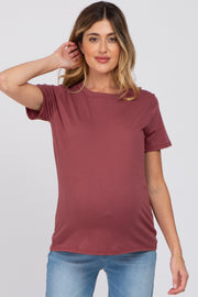 Burgundy Basic Short Sleeve Maternity Top