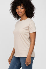 Beige Basic Short Sleeve Top