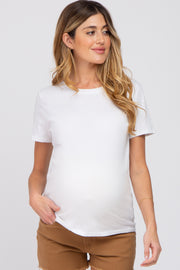 White Basic Short Sleeve Maternity Top