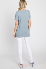 Blue Ribbed Short Sleeve Top