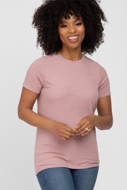 Mauve Ribbed Short Sleeve Top