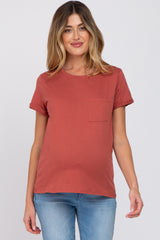 Rust Front Pocket Maternity Top