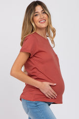 Rust Front Pocket Maternity Top