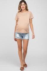 Taupe Knit Short Sleeve Maternity Top