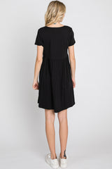 Black Button Front Basic Dress