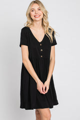 Black Button Front Basic Dress