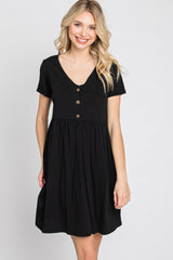 Black Button Front Basic Dress