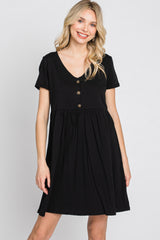 Black Button Front Basic Dress