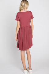 Burgundy Button Front Basic Dress