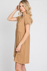 Camel Button Front Basic Dress