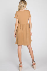 Camel Button Front Basic Dress