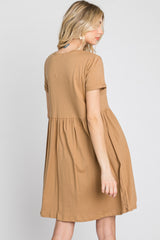 Camel Button Front Basic Dress