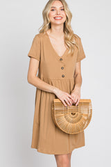 Camel Button Front Basic Dress