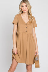 Camel Button Front Basic Dress