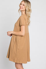 Camel Button Front Basic Dress