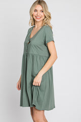 Olive Button Front Basic Dress