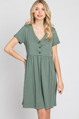 Olive Button Front Basic Dress