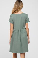 Olive Button Front Basic Maternity Dress