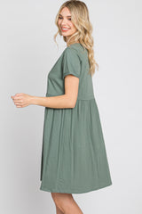 Olive Button Front Basic Dress