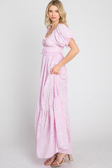 Pink Ditsy Floral Smocked Puff Sleeve Maxi Dress