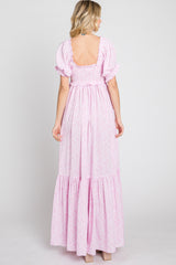 Pink Ditsy Floral Smocked Puff Sleeve Maxi Dress