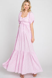 Pink Ditsy Floral Smocked Puff Sleeve Maxi Dress