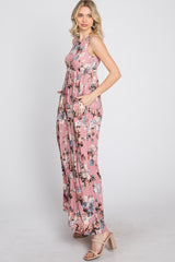 Pink Floral Sleeveless Maxi Dress