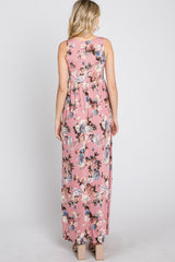 Pink Floral Sleeveless Maxi Dress