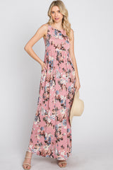 Pink Floral Sleeveless Maxi Dress