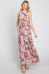 Pink Floral Sleeveless Maxi Dress