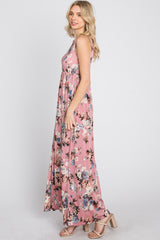 Pink Floral Sleeveless Maxi Dress