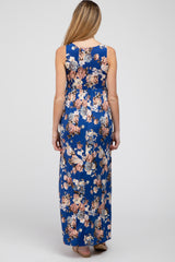 Royal Blue Floral Sleeveless Maternity Maxi Dress