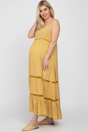 Yellow Ditsy Floral Crochet Accent Maternity Maxi Dress