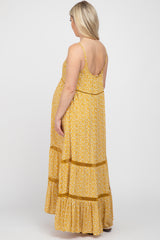 Yellow Ditsy Floral Crochet Accent Maternity Maxi Dress