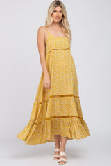 Yellow Ditsy Floral Crochet Accent Maternity Maxi Dress