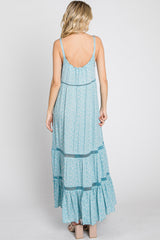 Light Blue Ditsy Floral Crochet Accent Maxi Dress