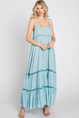 Light Blue Ditsy Floral Crochet Accent Maxi Dress