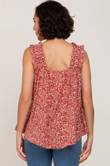 Rust Floral Square Neck Ruffle Strap Top