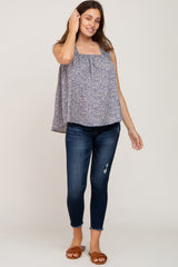 Blue Floral Square Neck Ruffle Strap Maternity Top