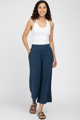 Navy Blue Linen Wide Leg Pants