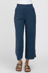 Navy Blue Linen Wide Leg Pants