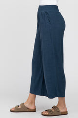 Navy Blue Linen Wide Leg Pants