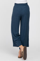 Navy Blue Linen Wide Leg Pants