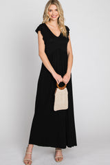 Black Flutter Sleeve Maxi Dress