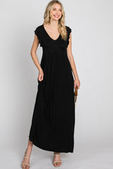 Black Flutter Sleeve Maxi Dress